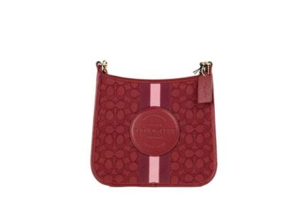 COACH - Dempsey Red Signature Jacquard Canvas Patch File Crossbody Bag