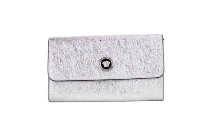 Versace - Small Metallic Silver Lamb Leather Medusa Clutch Crossbody Wallet Bag