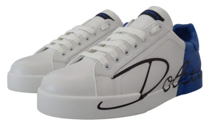 Dolce & Gabbana - Elegant White and Blue Leather Sneakers