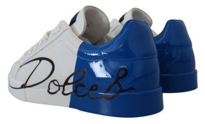 Dolce & Gabbana - Elegant White and Blue Leather Sneakers