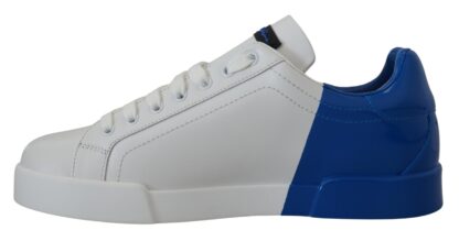 Dolce & Gabbana - Elegant White and Blue Leather Sneakers