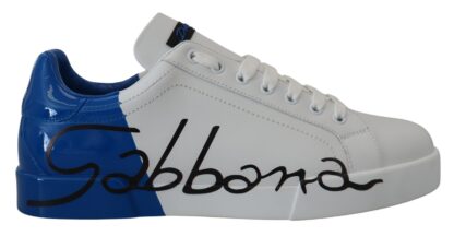 Dolce & Gabbana - Elegant White and Blue Leather Sneakers