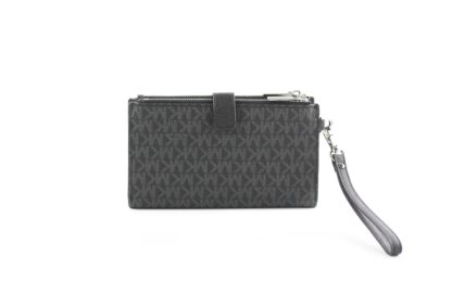 Michael Kors - Jet Set Travel Black Leather Logo Large Double Zip Wristlet Wallet