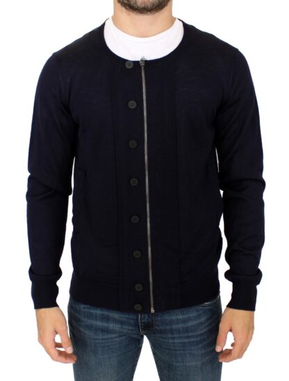 Karl Lagerfeld - Elegant Blue Full Zip Wool Cardigan