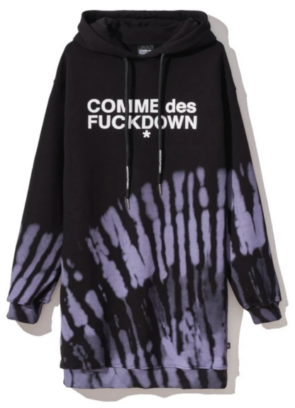 Comme Des Fuckdown - Chic Black Hooded Sweatshirt Dress with Abstract Motifs