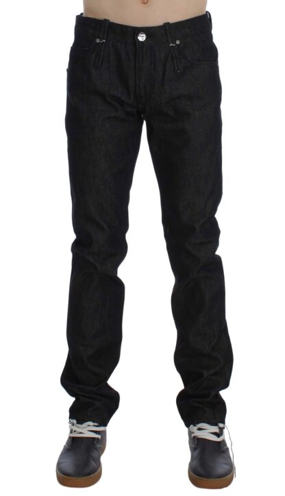 Acht - Jet-Black Slim Skinny Fit Cotton Jeans