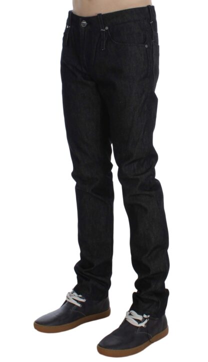 Acht - Jet-Black Slim Skinny Fit Cotton Jeans