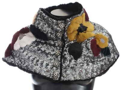 Dolce & Gabbana - Elegant Floral Sequined Fur Scarf