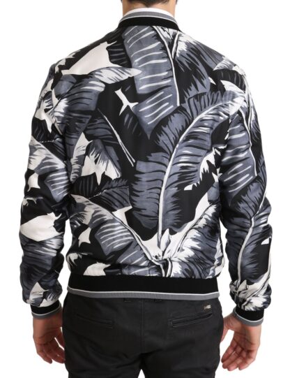 Dolce & Gabbana - Elegant Banana Leaf Print Silk Bomber Jacket