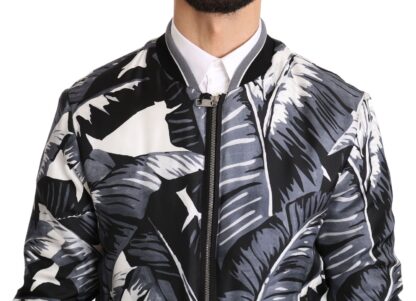 Dolce & Gabbana - Elegant Banana Leaf Print Silk Bomber Jacket