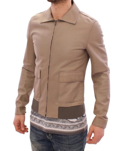 Dolce & Gabbana - Elegant Beige Lambskin Leather Jacket