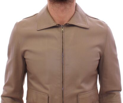 Dolce & Gabbana - Elegant Beige Lambskin Leather Jacket