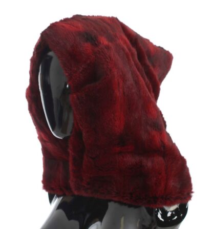 Dolce & Gabbana - Luxurious Bordeaux Fur Hooded Scarf Wrap