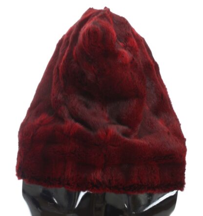 Dolce & Gabbana - Luxurious Bordeaux Fur Hooded Scarf Wrap