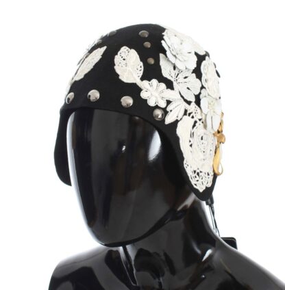 Dolce & Gabbana - Elegant Black Floral Wool Cloche Hat