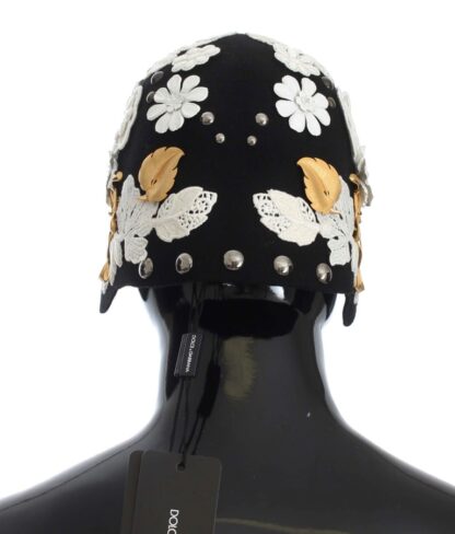 Dolce & Gabbana - Elegant Black Floral Wool Cloche Hat