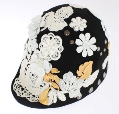 Dolce & Gabbana - Elegant Black Floral Wool Cloche Hat