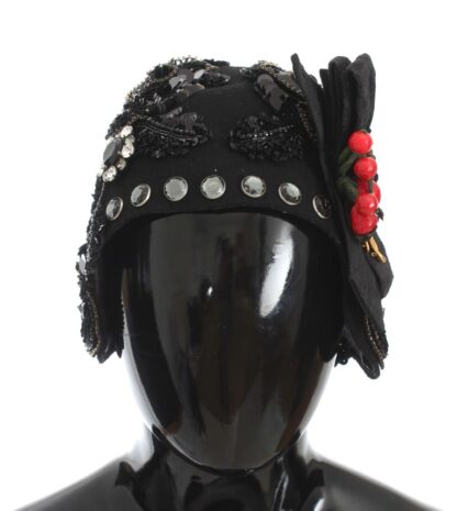 Dolce & Gabbana - Elegant Black Crystal-Adorned Cloche Hat