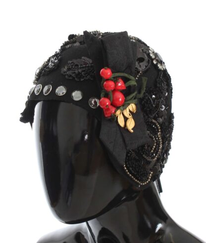 Dolce & Gabbana - Elegant Black Crystal-Adorned Cloche Hat