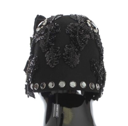 Dolce & Gabbana - Elegant Black Crystal-Adorned Cloche Hat