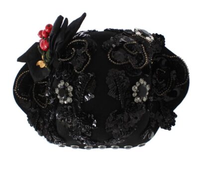 Dolce & Gabbana - Elegant Black Crystal-Adorned Cloche Hat