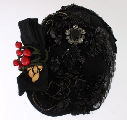 Dolce & Gabbana - Elegant Black Crystal-Adorned Cloche Hat