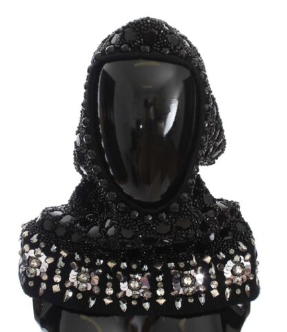 Dolce & Gabbana - Black Sequined Crystal Hooded Scarf Wrap