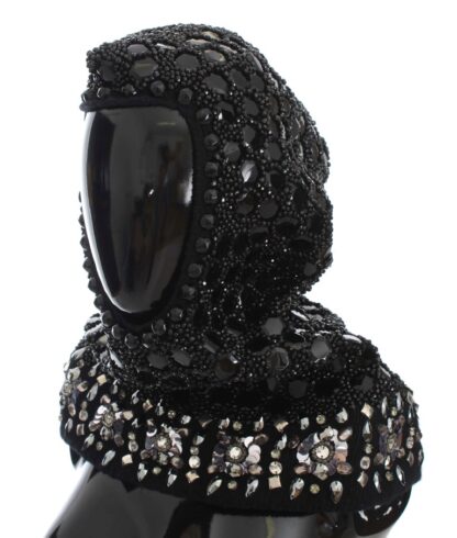 Dolce & Gabbana - Black Sequined Crystal Hooded Scarf Wrap