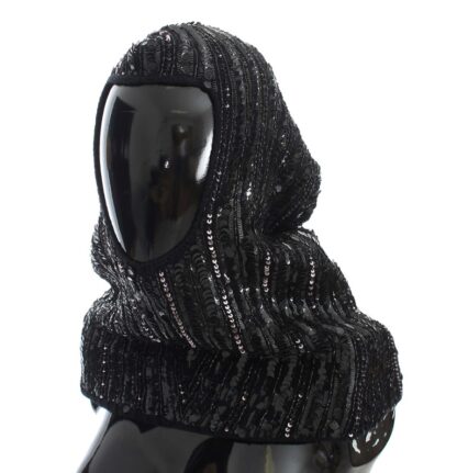 Dolce & Gabbana - Elegant Black Sequined Hooded Scarf Wrap