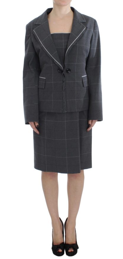 BENCIVENGA - Elegant Gray Checkered Sheath Suit Set