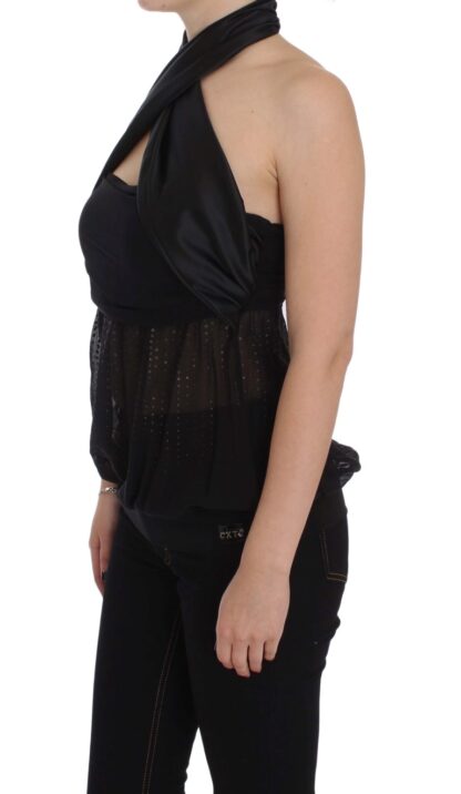 Exte - Elegant Black Evening Wrap Top Blouse