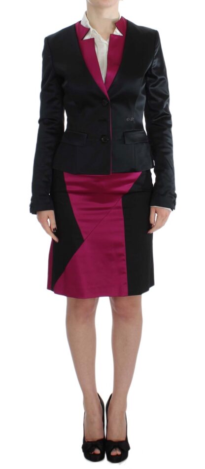 Exte - Chic Black and Pink Skirt Suit Ensemble