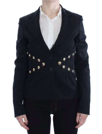 Exte - Chic Black Stretch Blazer with Gold Button Detail