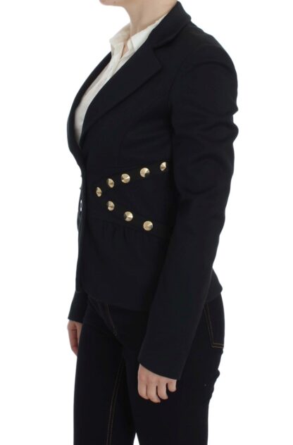 Exte - Chic Black Stretch Blazer with Gold Button Detail