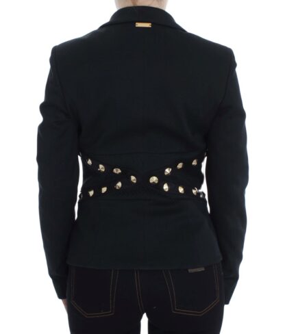 Exte - Chic Black Stretch Blazer with Gold Button Detail