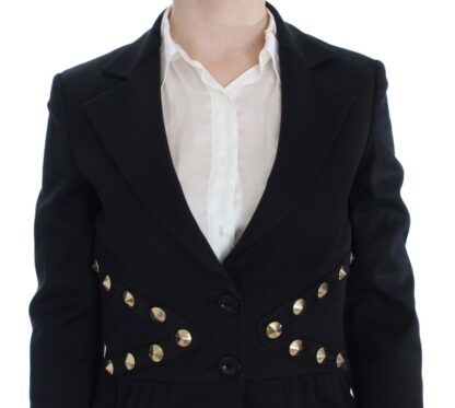 Exte - Chic Black Stretch Blazer with Gold Button Detail