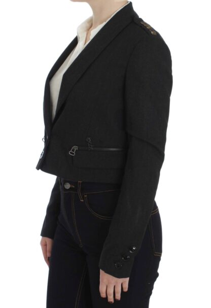 Exte - Elegant Gray Gold-Buttoned Blazer Jacket