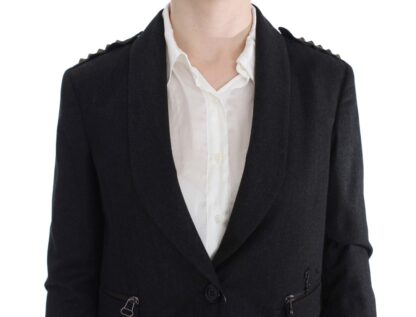 Exte - Elegant Gray Gold-Buttoned Blazer Jacket