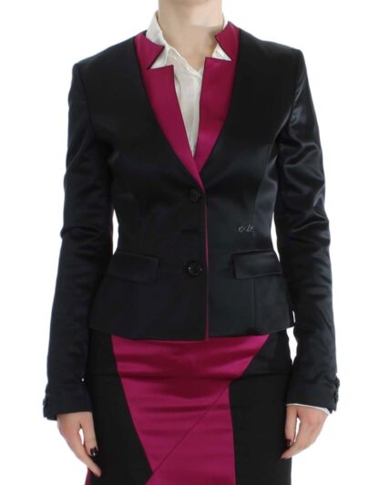 Exte - Chic Black and Pink Single-Breasted Blazer