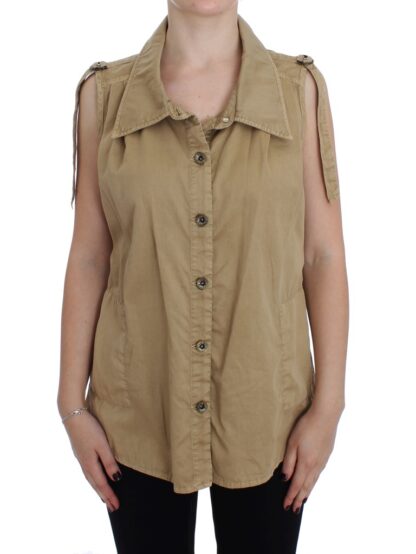 PLEIN SUD - Beige Sleeveless Cotton Blouse