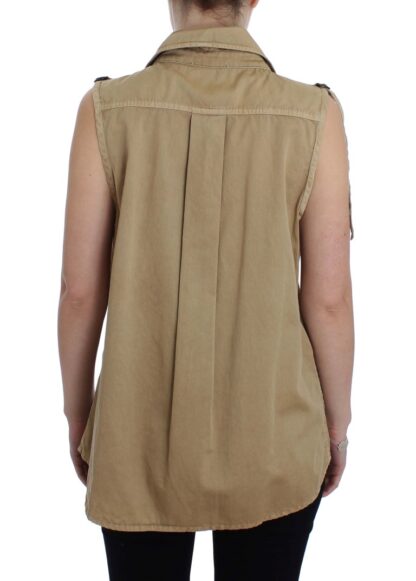 PLEIN SUD - Beige Sleeveless Cotton Blouse