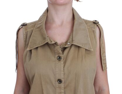 PLEIN SUD - Beige Sleeveless Cotton Blouse