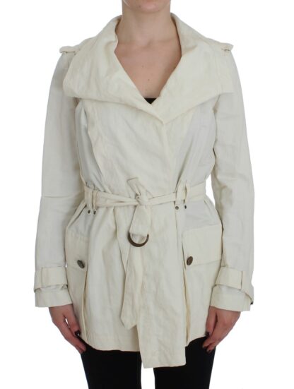 PLEIN SUD - Elegant White Wrap Trench Jacket