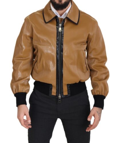 Dolce & Gabbana - Elegant Dark Camel Zip Blouson Jacket