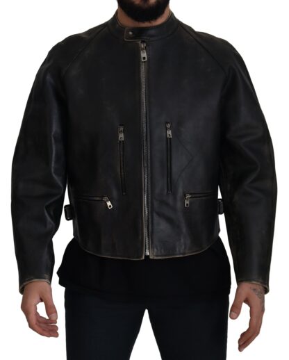 Dolce & Gabbana - Elegant Black Leather Jacket with Silver Details