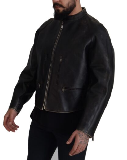 Dolce & Gabbana - Elegant Black Leather Jacket with Silver Details