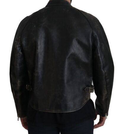 Dolce & Gabbana - Elegant Black Leather Jacket with Silver Details