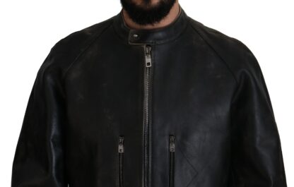 Dolce & Gabbana - Elegant Black Leather Jacket with Silver Details