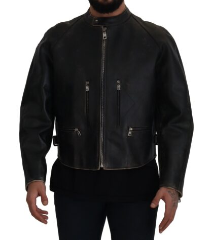 Dolce & Gabbana - Elegant Black Leather Jacket with Silver Details