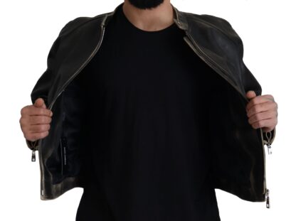 Dolce & Gabbana - Elegant Black Leather Jacket with Silver Details